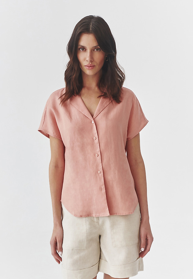 LNIANA KIMONOWA KOSZULA DAMSKA Z MINI RĘKAWKIEM - KIMO LNIANA KIMONOWA KOSZULA DAMSKA Z MINI RĘKAWKIEM - KIMO RÓŻOWY 3