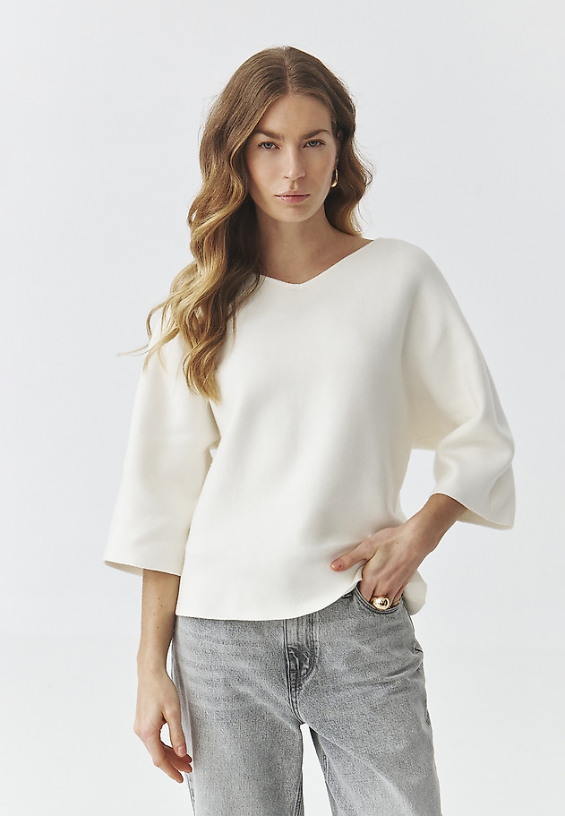 LADIES' JUMPER WITH WIDE SLEEVES AND CREW NECKLINE — RAFIA LADIES' JUMPER WITH WIDE SLEEVES AND CREW NECKLINE — RAFIA ECRU 1