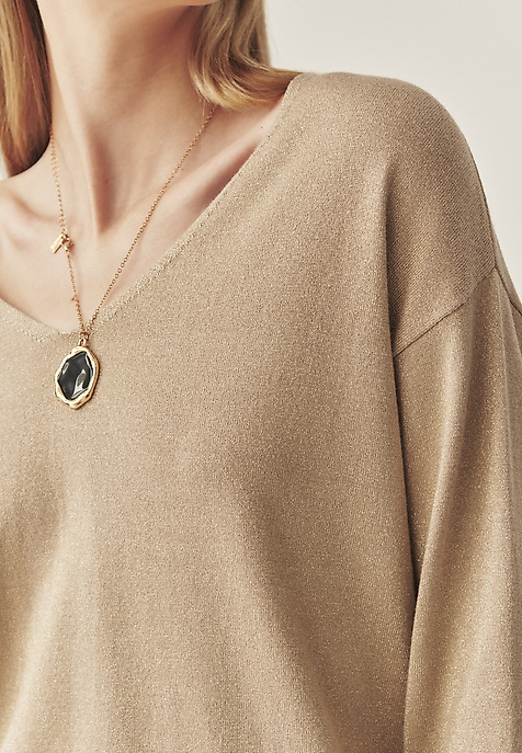 CLASSIC LADIES' JUMPER WITH V-NECK AND SHINY YARN — FLARE 1 YELLOW 2