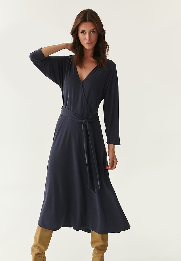 KNITTED WRAP DRESS APARTI KNITTED WRAP DRESS APARTI NAVY BLUE 1