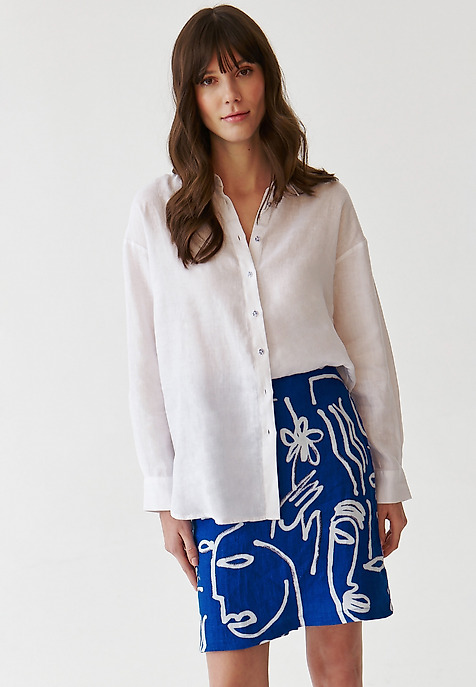 LONG-SLEEVED LINEN LADIES’ SHIRT  - LAWENDA 2 WHITE 2