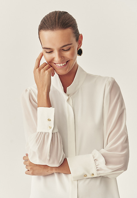 WOVEN SHIRT WITH STAND-UP COLLAR - AMANTHA WOVEN SHIRT WITH STAND-UP COLLAR - AMANTHA
