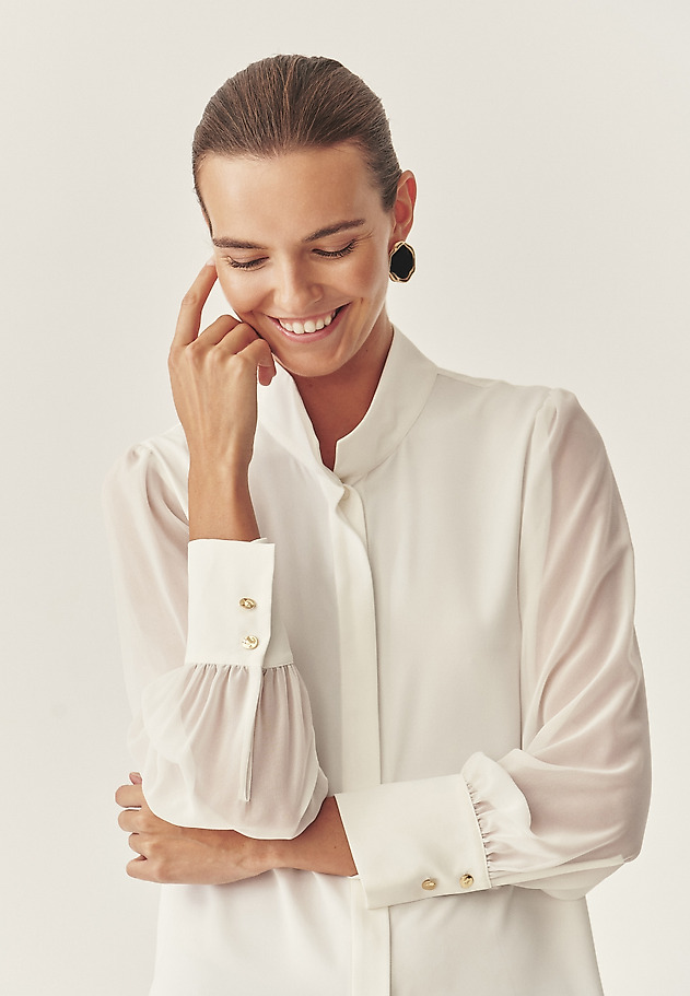 WOVEN SHIRT WITH STAND-UP COLLAR - AMANTHA WOVEN SHIRT WITH STAND-UP COLLAR - AMANTHA ECRU 1