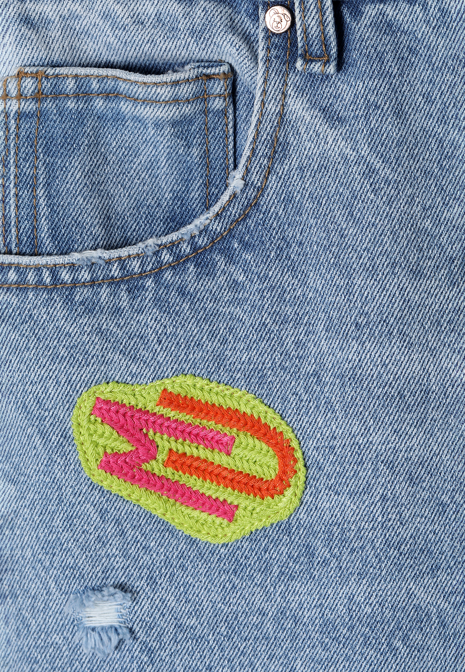 SPODNIE DAMSKIE DENIMOWE Z NASZYWKAMI I HAFTAMI MISKO