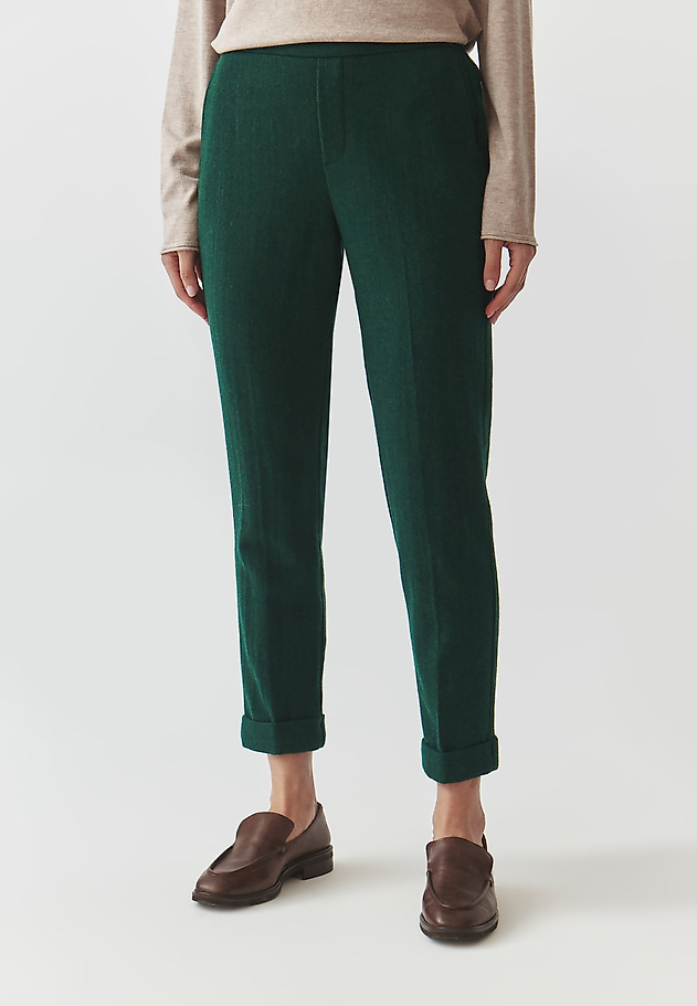 LADIES' HERRINGBONE FABRIC TROUSERS WITH CUFF — LILO 2 LADIES' HERRINGBONE FABRIC TROUSERS WITH CUFF — LILO 2 ZIELONY 2