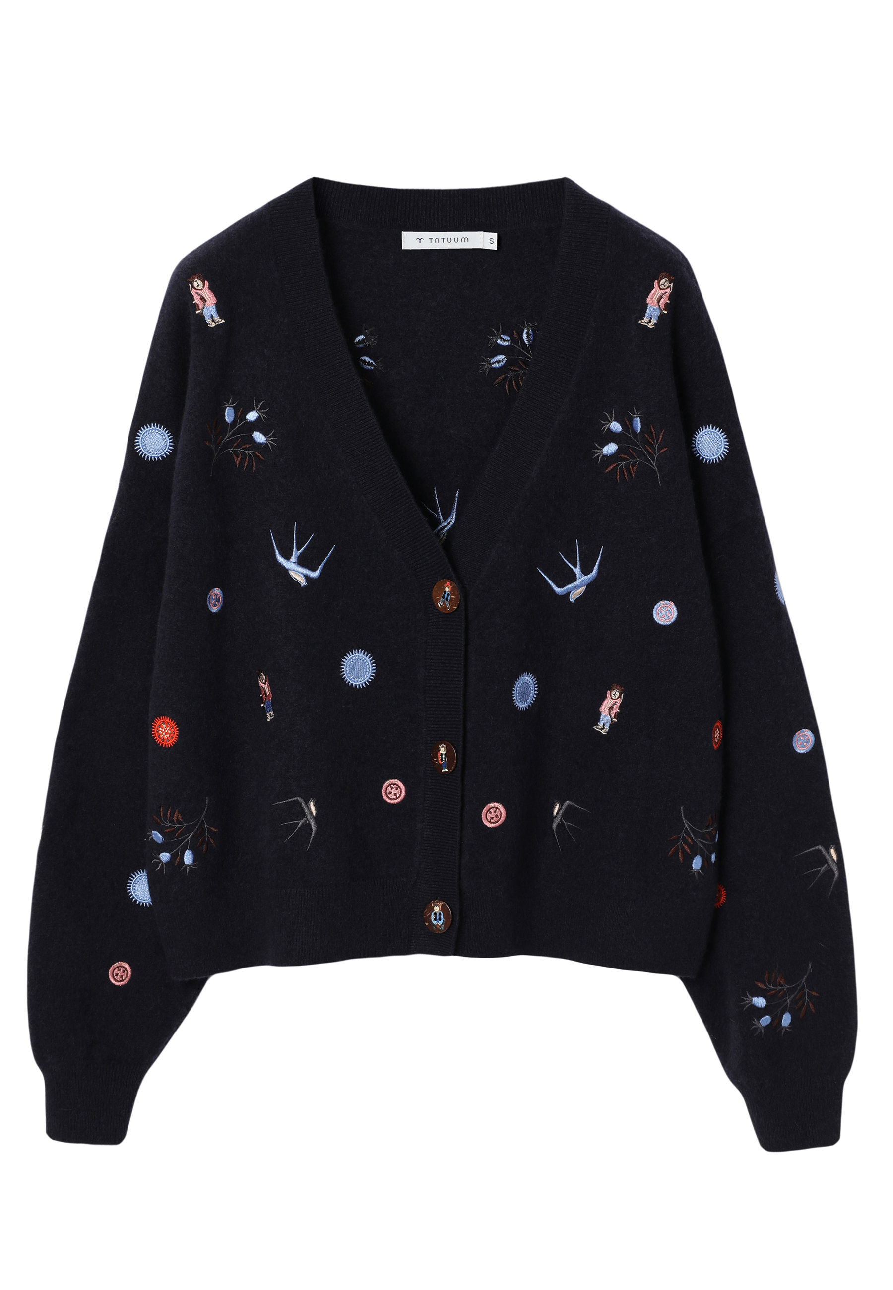 WEŁNIANY KARDIGAN Z BAJKOWYMI HAFTAMI - TEDA GRANATOWY 2