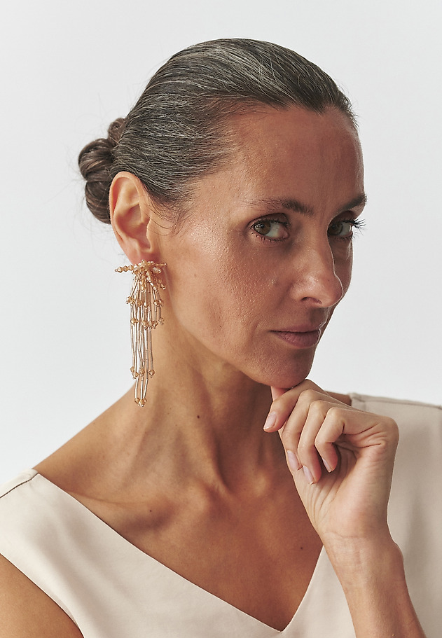 LONG BEADED EARRINGS — CORALY LONG BEADED EARRINGS — CORALY BEŻOWY 2