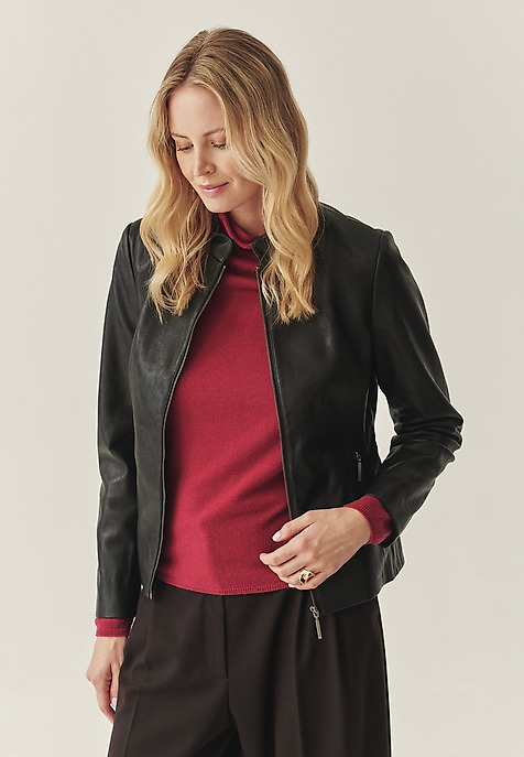 LADIES’ JACKET MADE FROM LEATHER-LOOK FABRIC - BAMI BLACK 2