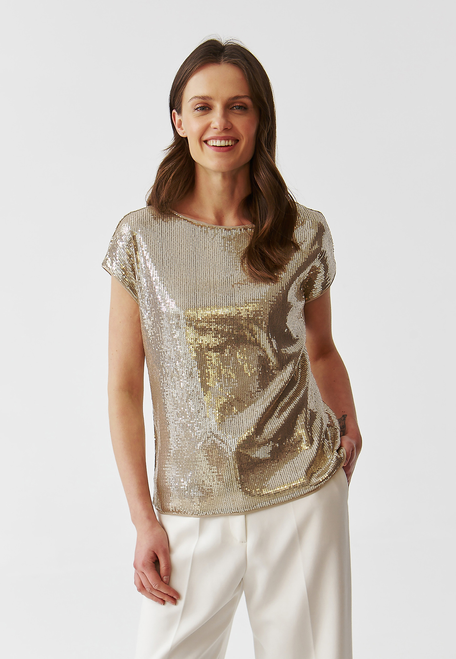 ŽENSKA BLUZA Z BLEŠČEČIMI BLEŠČICAMI - CEKINA ŽENSKA BLUZA Z BLEŠČEČIMI BLEŠČICAMI - CEKINA BEŽ 96308
