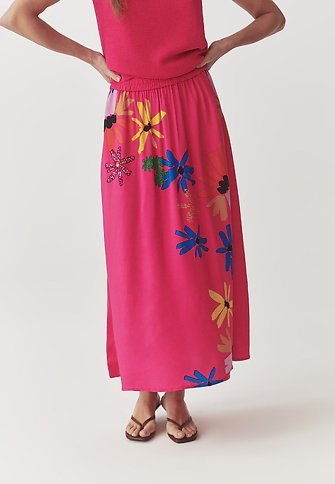 LADIES’ LONG FLORAL SKIRT - SAND 1 PINK 2
