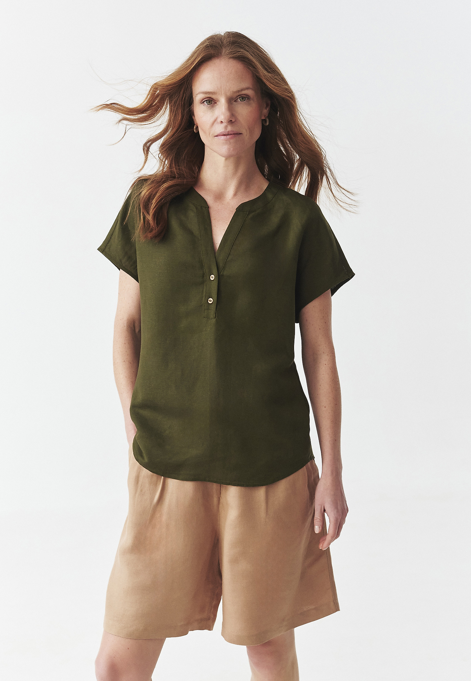 LEN-VISZKÓZ BLÚZ - SARAKINO LEN-VISZKÓZ BLÚZ - SARAKINO KHAKI 109535