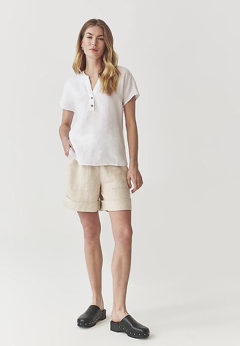 LADIES’ LINEN BLOUSE WITH COCONUT BUTTONS - MARELLI WHITE 2