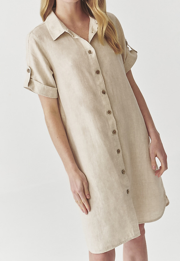 LADIES’ LINEN BUTTONED DRESS WITH SHORT SLEEVES - ZALWA LADIES’ LINEN BUTTONED DRESS WITH SHORT SLEEVES - ZALWA BEIGE 6