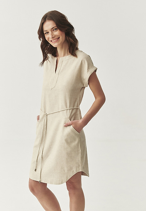 SHORT DRESS WITH LINEN - SAMANTIKA BEIGE 2