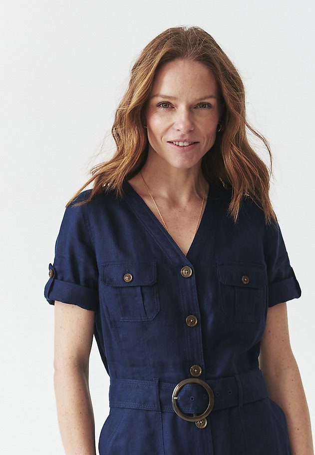 SAFARI-STYLE LINEN SHIMMER DRESS - SOFORIA SAFARI-STYLE LINEN SHIMMER DRESS - SOFORIA NIEBIESKI 6