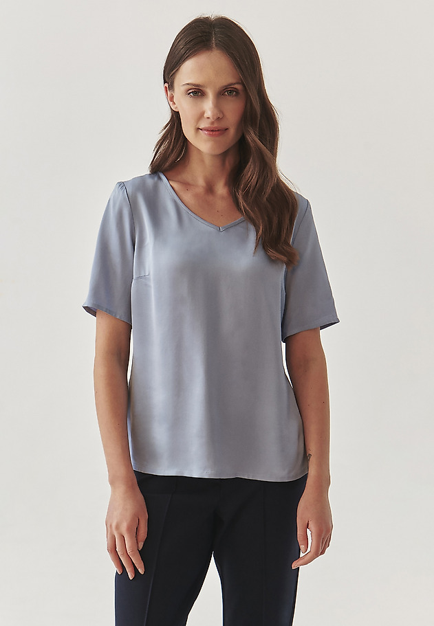 LADIES’ SATIN BLOUSE WITH SHORT SLEEVES - MEKONGA LADIES’ SATIN BLOUSE WITH SHORT SLEEVES - MEKONGA NIEBIESKI 3