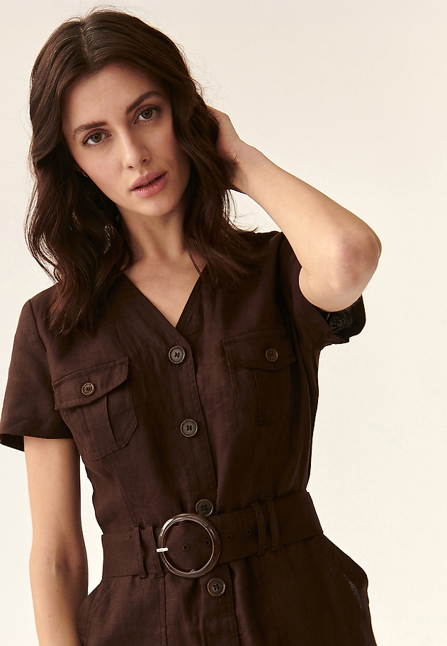 LADIES' LINEN SAFARI DRESS SOFORIA 2 LADIES' LINEN SAFARI DRESS SOFORIA 2 BROWN 4