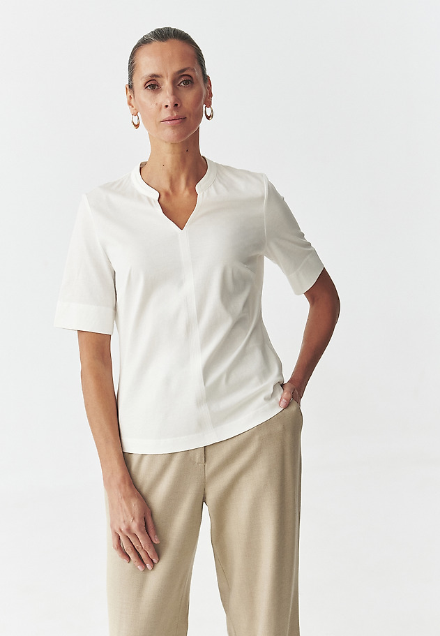 LADIES' MERCERISED COTTON BLOUSE WITH STAND-UP COLLAR — IVANA LADIES' MERCERISED COTTON BLOUSE WITH STAND-UP COLLAR — IVANA ECRU 8