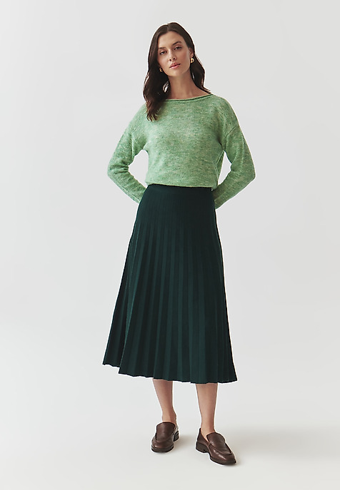 PLEATED MIDI SKIRT IN CHUNKY KNIT FABRIC — WOTO GREEN 2