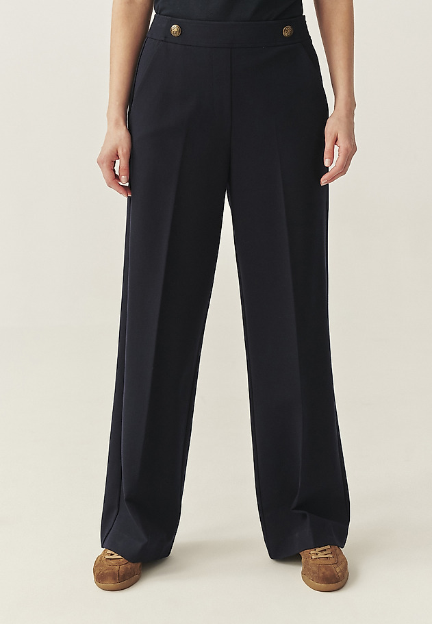 KNITTED TROUSERS WITH WIDE LEG AND DECORATIVE BUTTONS - LEMKI KNITTED TROUSERS WITH WIDE LEG AND DECORATIVE BUTTONS - LEMKI NAVY BLUE 3