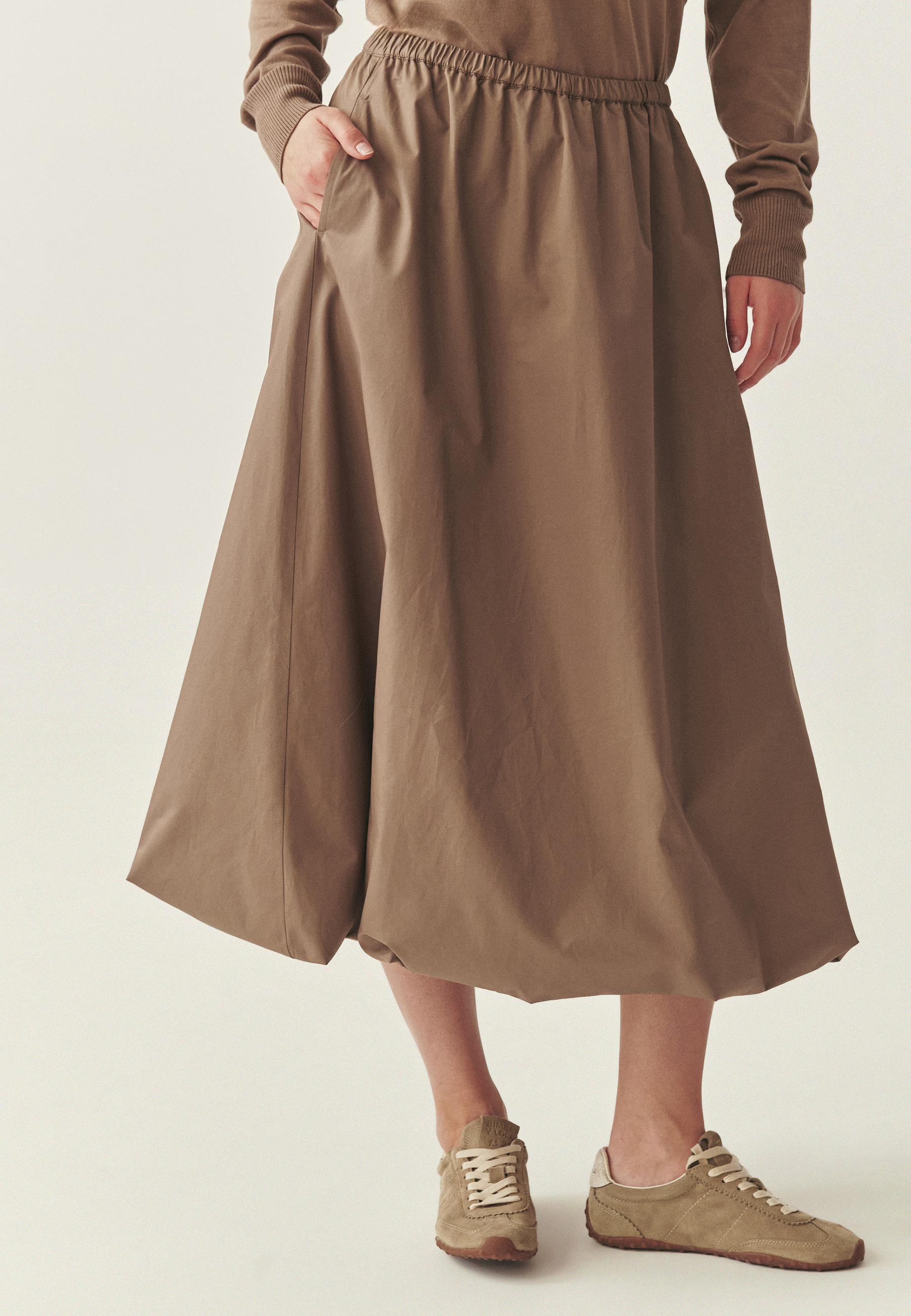 BAWEŁNIANA SPÓDNICA MIDI - SYGMI 1 BEŻOWY 2