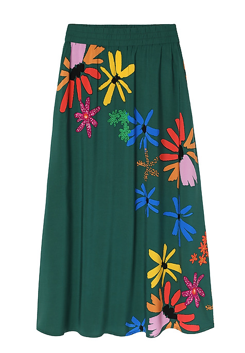 LADIES’ LONG FLORAL SKIRT - SAND 1 GREEN 2