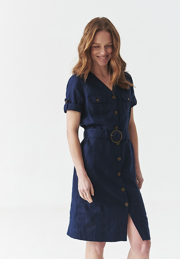 SAFARI-STYLE LINEN SHIMMER DRESS - SOFORIA SAFARI-STYLE LINEN SHIMMER DRESS - SOFORIA NIEBIESKI 3