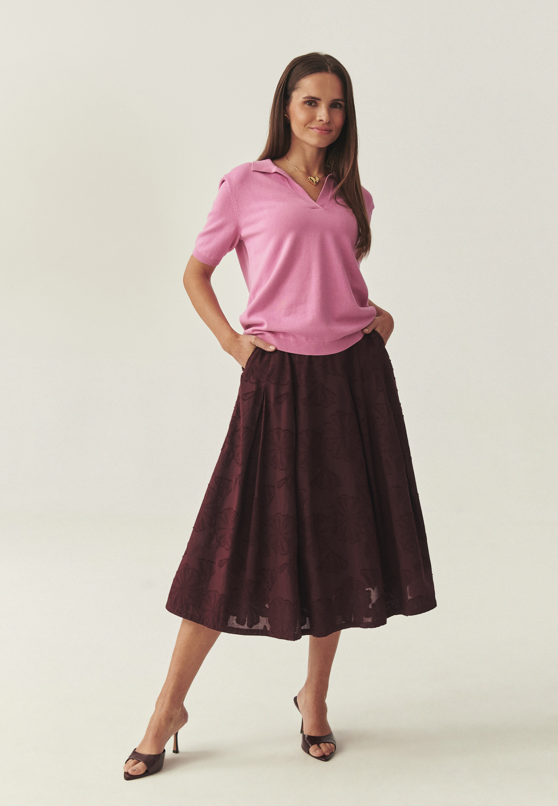 ROZKLOSZOWANA SPÓDNICA MIDI - TAFTIKO 2 CZERWONY 2