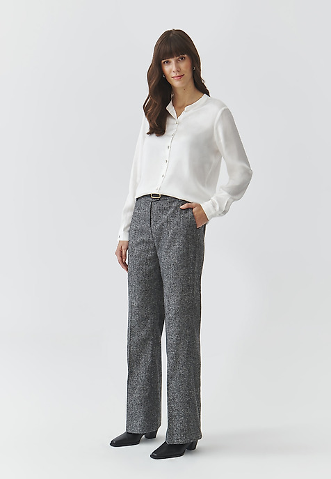 TKANINOWE SPODNIE DAMSKIE Z KANTEM I SZEROKĄ NOGAWKĄ — RELAKINA MULTIKOLOR 2