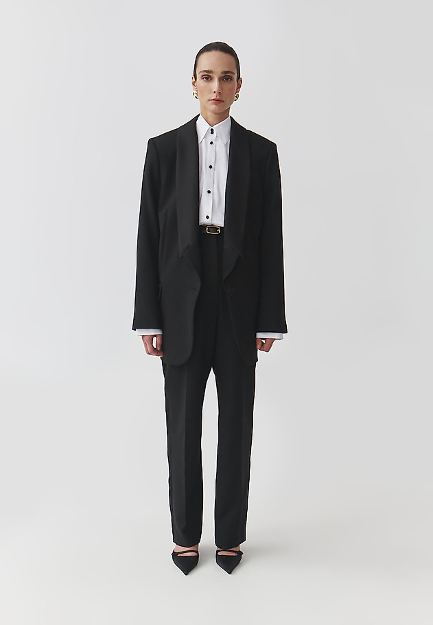 LADIES' WOVEN JACKET WITH SATIN LAPELS — MARKAWIA LADIES' WOVEN JACKET WITH SATIN LAPELS — MARKAWIA CZARNY 3