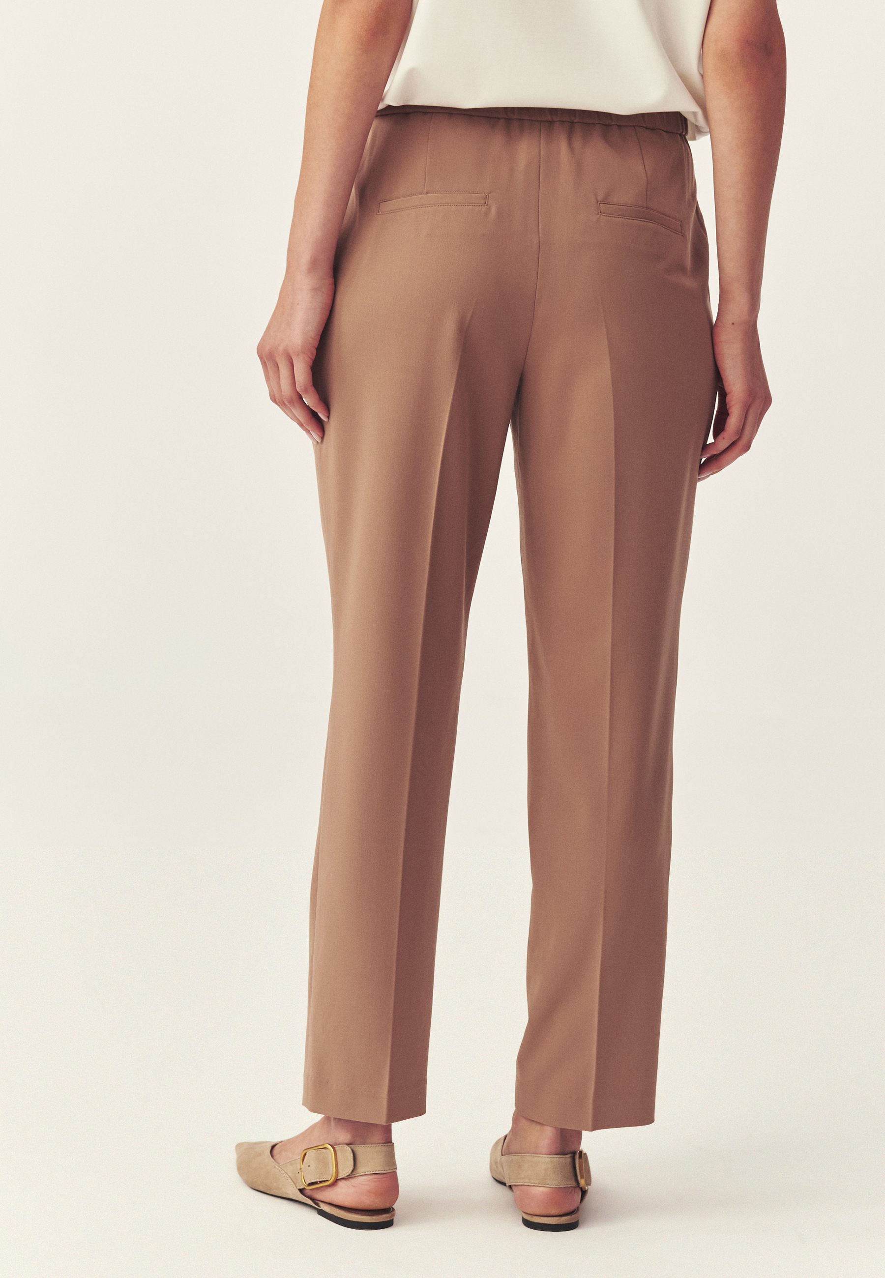 TKANINOWE SPODNIE Z PROSTĄ NOGAWKĄ - SELENKO BRĄZOWY 2