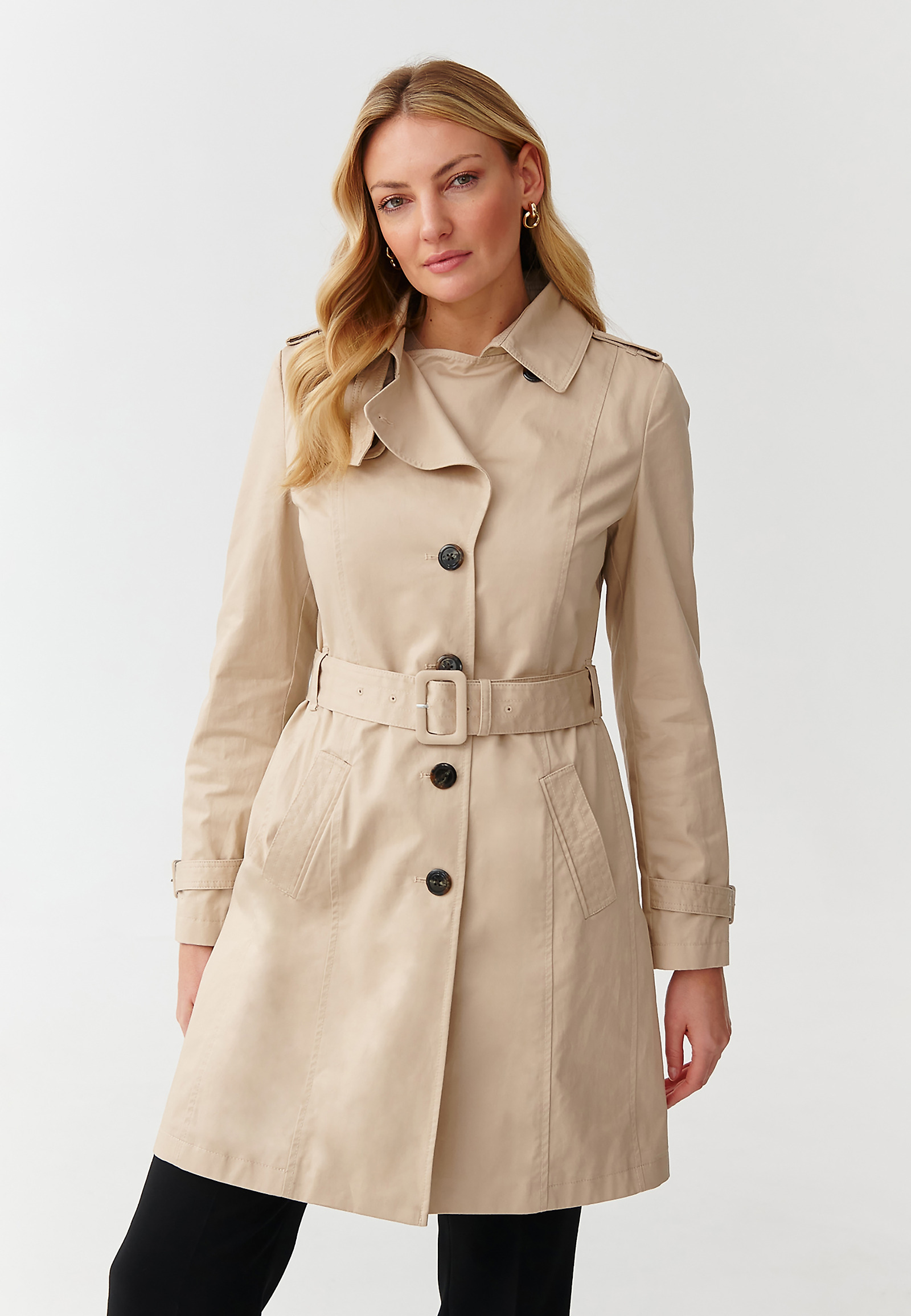 CLASSIC LADIES’ COAT WITH A BELT - MEGANA CLASSIC LADIES’ COAT WITH A BELT - MEGANA BEIGE 109493