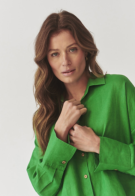 LADIES’ LINEN SHIRT WITH COCONUT BUTTONS - MANDRAGIA 3 GREEN 2