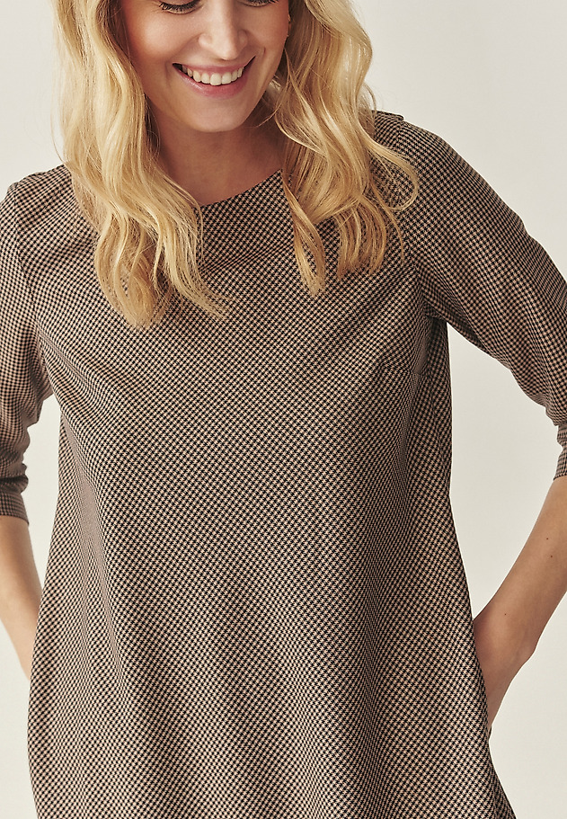 TRAPEZE DRESS IN HOUNDDTOOTH - GRACY TRAPEZE DRESS IN HOUNDDTOOTH - GRACY BEIGE 5