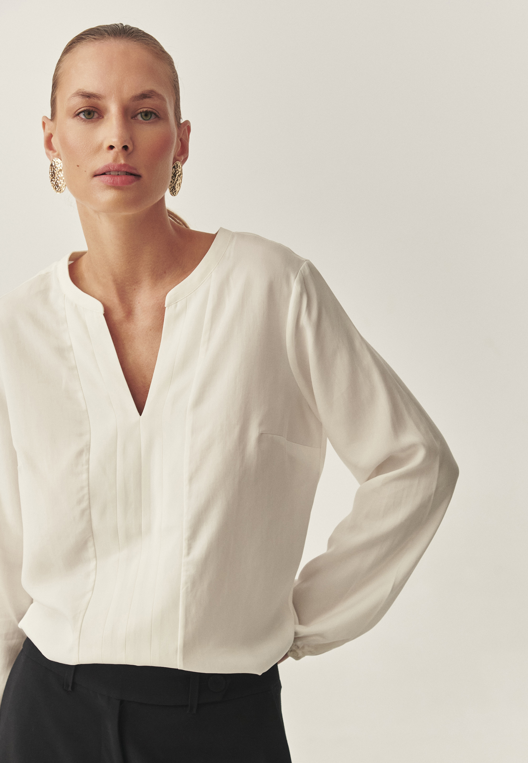 FABRIC CLASSIC LONG SLEEVE BLOUSE — ANITA ECRU 2
