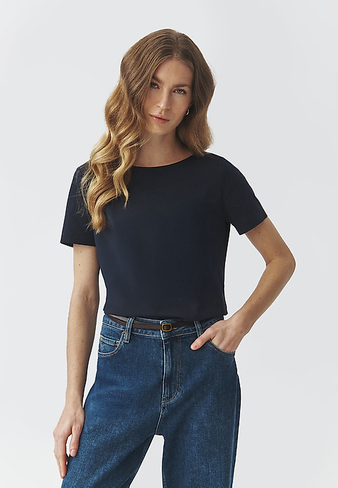 COTTON BLOUSE WITH SEAMLESS TRIM — MIKAJA NAVY BLUE 2