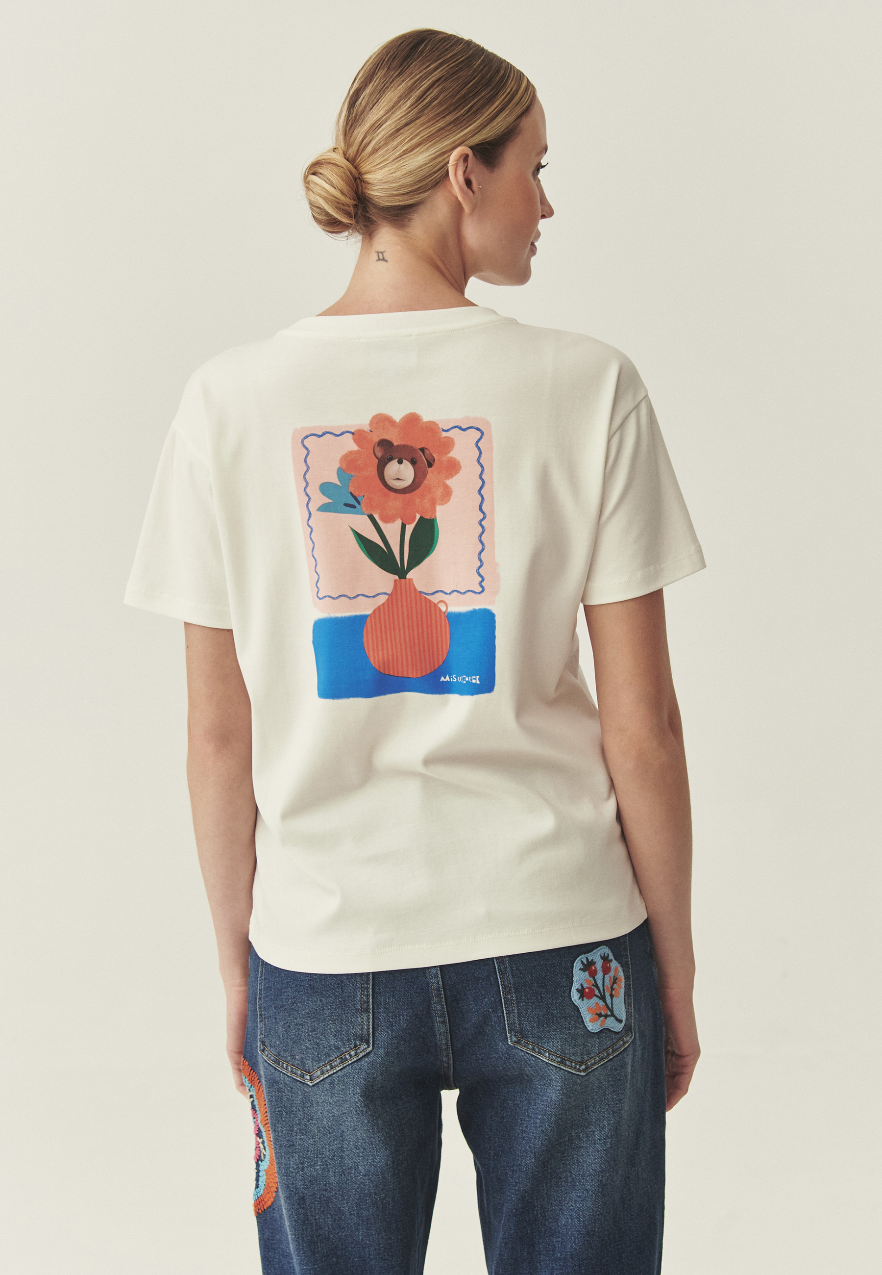 BAWEŁNIANY T-SHIRT Z AUTORSKIMI HAFTAMI - VILO 2 ECRU 2