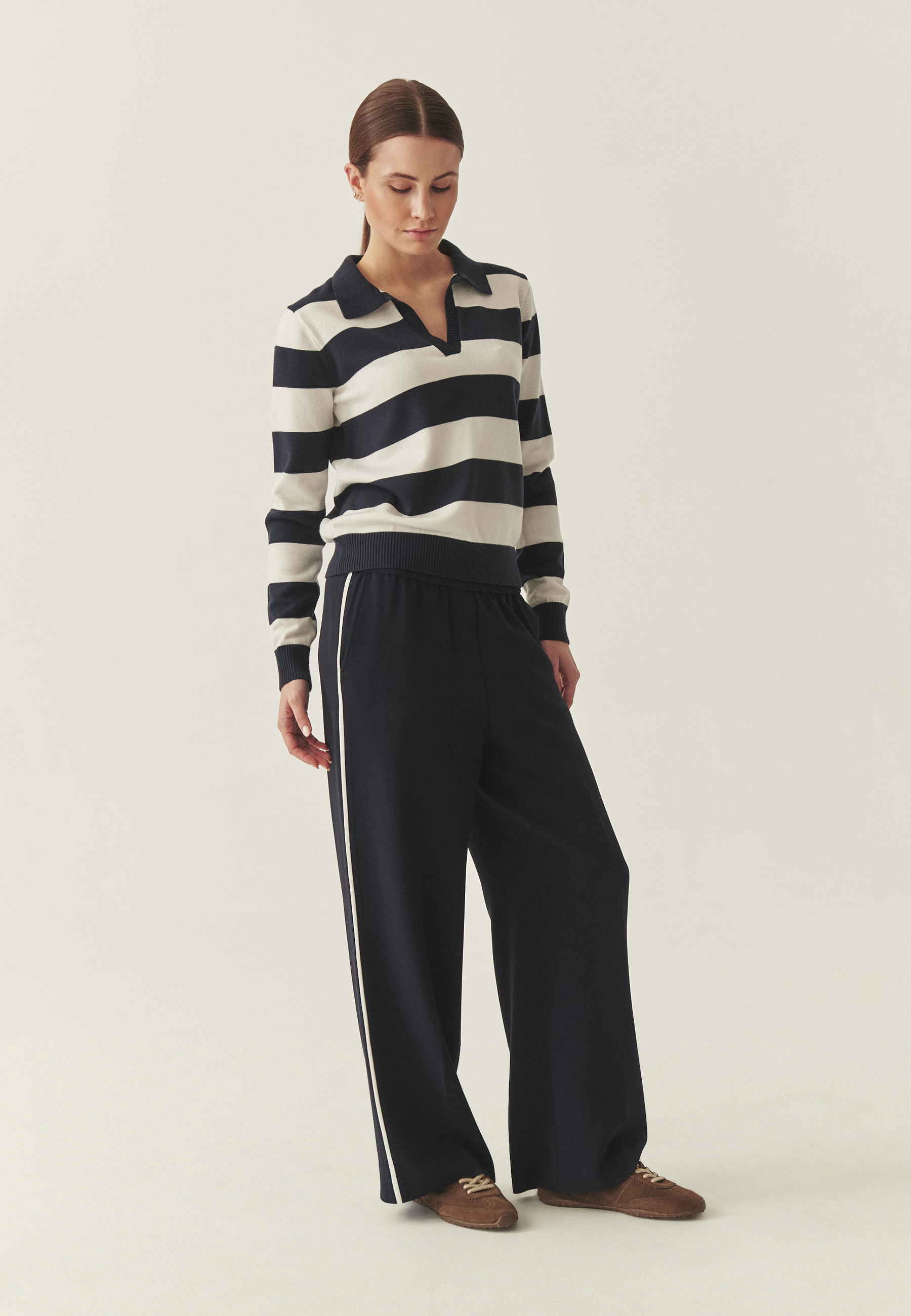 WIDE-LEG WOVEN TROUSERS WITH CONTRASTING STRIPE - SANDRO NAVY BLUE 2