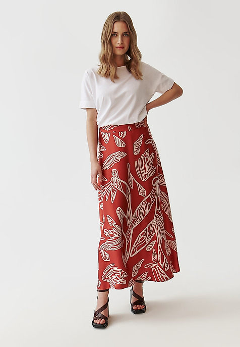 PATTERNED LADIES’ SKIRT MADE FROM VISCOSE SATIN - SATI MULTICOLOR 2
