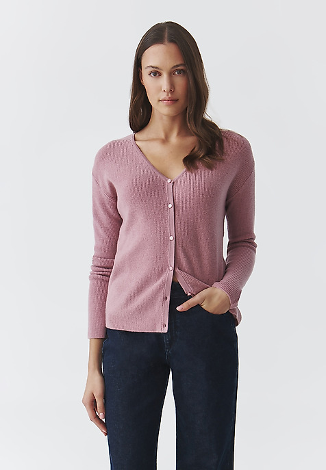 LADIES' UNBUTTONED JUMPER IN MERINO WOOL — ELLA PINK 2