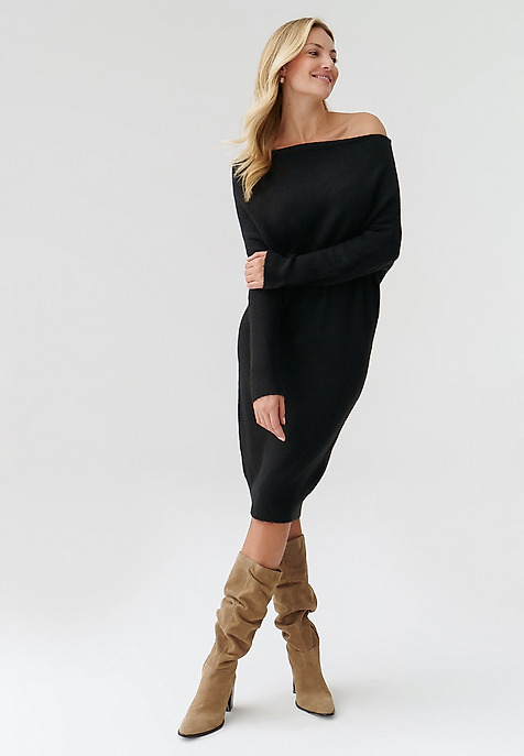 LADIES’ DRESS WITH DECORATIVE NECKLINE AWATI BLACK 2
