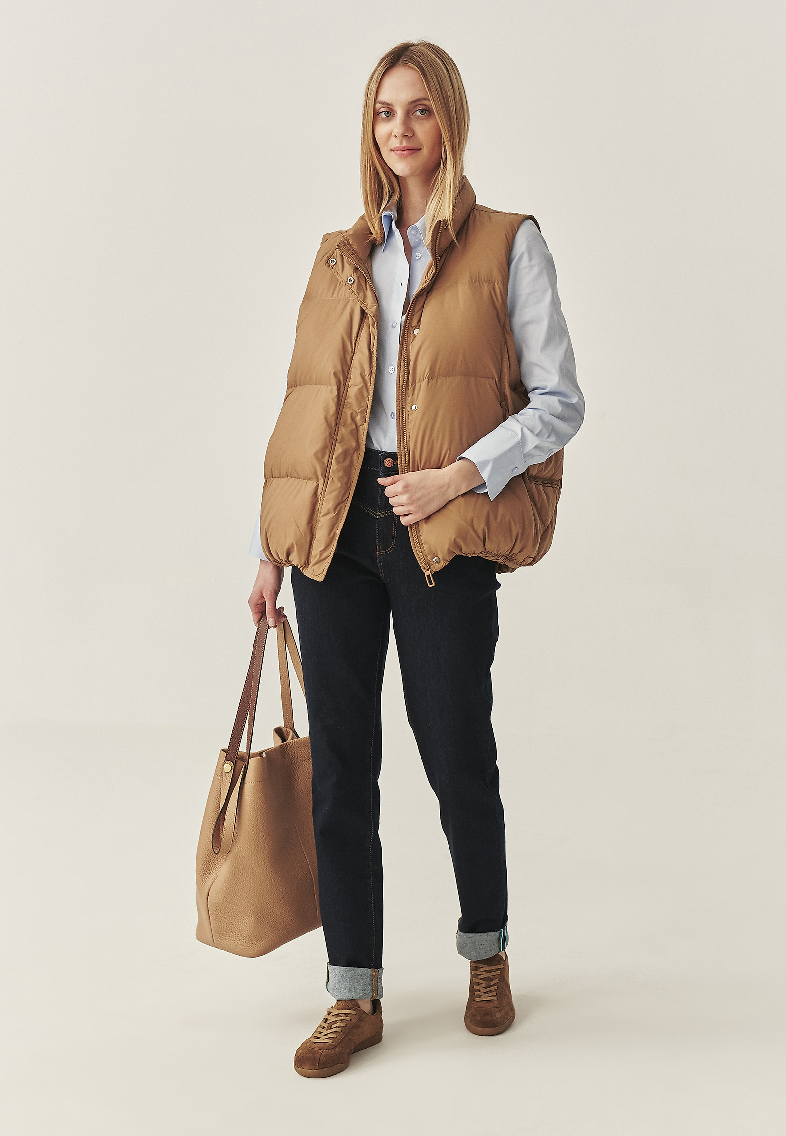 DOWN VEST WITH ELASTIC FINISH - SAWA DOWN VEST WITH ELASTIC FINISH - SAWA BEIGE 114989