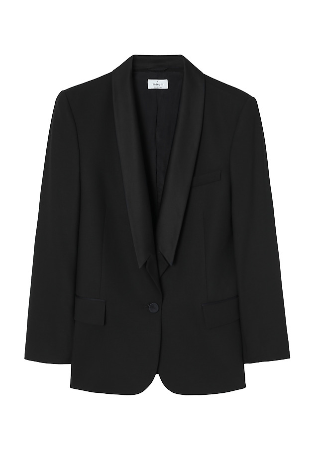 LADIES' WOVEN JACKET WITH SATIN LAPELS — MARKAWIA LADIES' WOVEN JACKET WITH SATIN LAPELS — MARKAWIA CZARNY 6