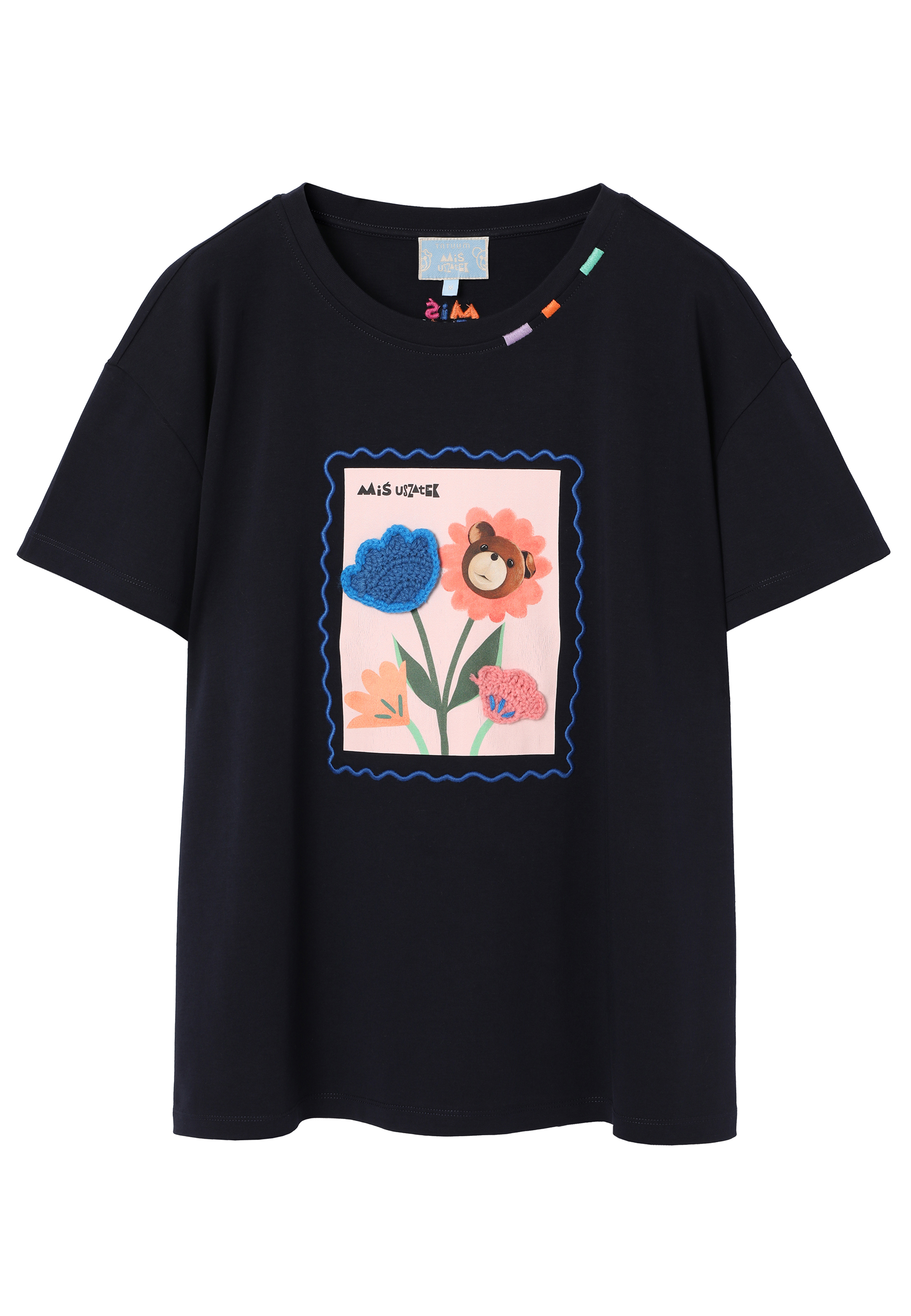 BAWEŁNIANY T-SHIRT Z AUTORSKIM NADRUKIEM - VILO 1 GRANATOWY 2