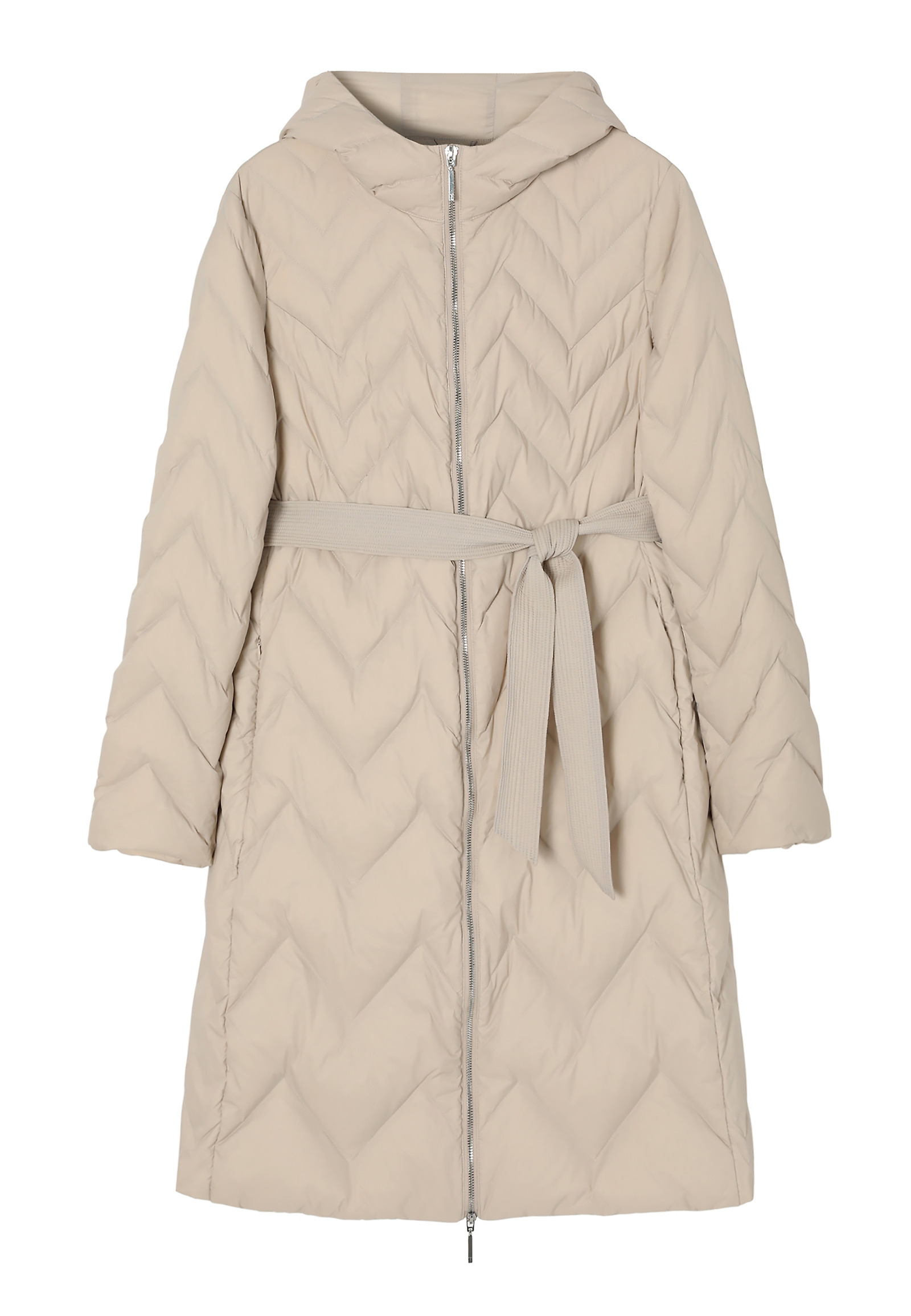 LADIES' PUFF COAT WITH HOOD AND TIE BELT - GAMI LADIES' PUFF COAT WITH HOOD AND TIE BELT - GAMI BEIGE 100761