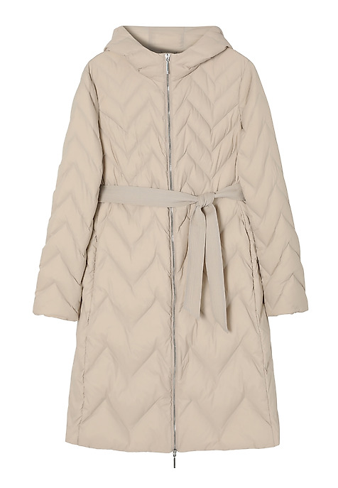 LADIES' PUFF COAT WITH HOOD AND TIE BELT - GAMI BEIGE 2
