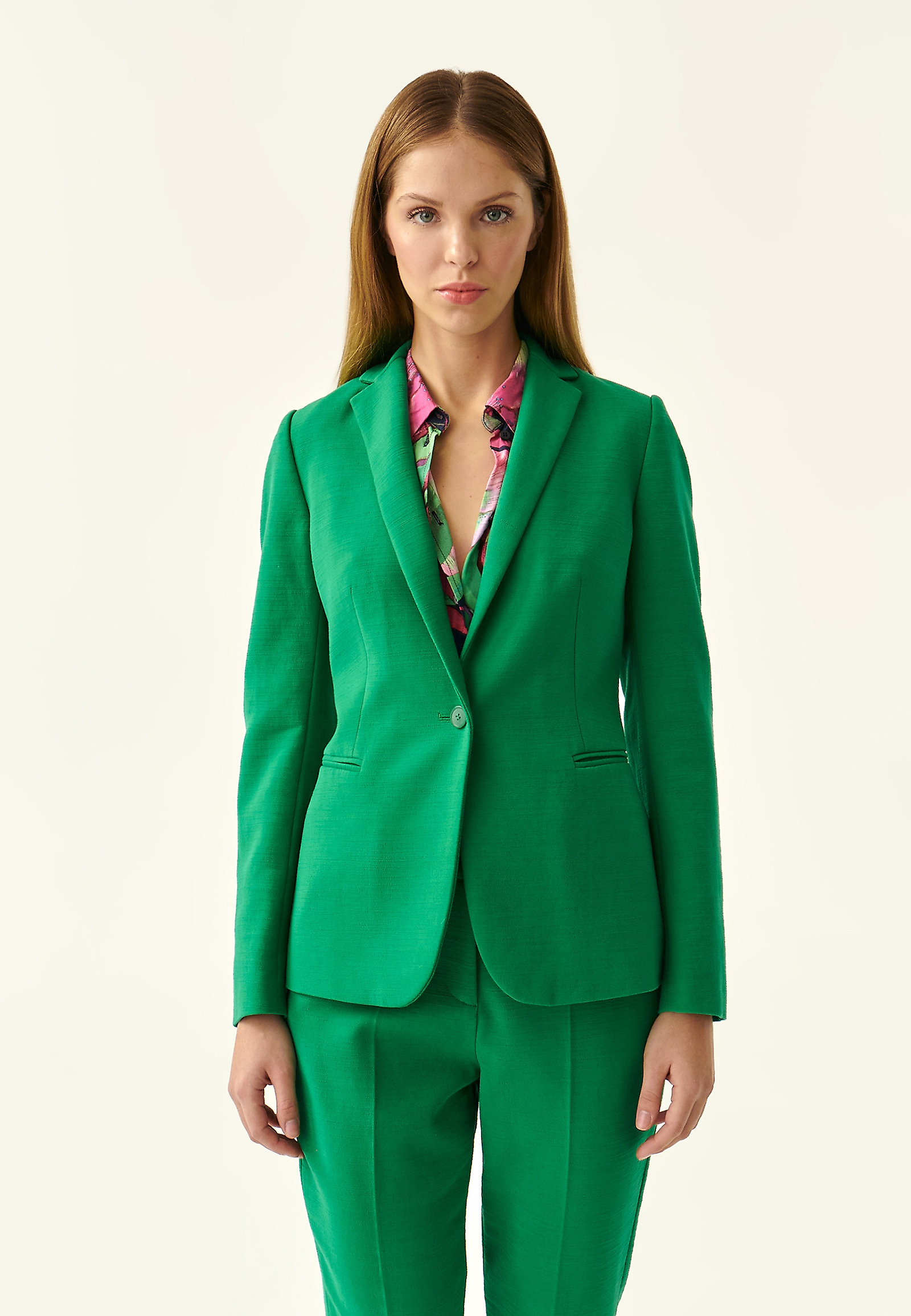 TKANINOWY ŻAKIET DAMSKI KAREMA TKANINOWY ŻAKIET DAMSKI KAREMA ZIELONY 86201