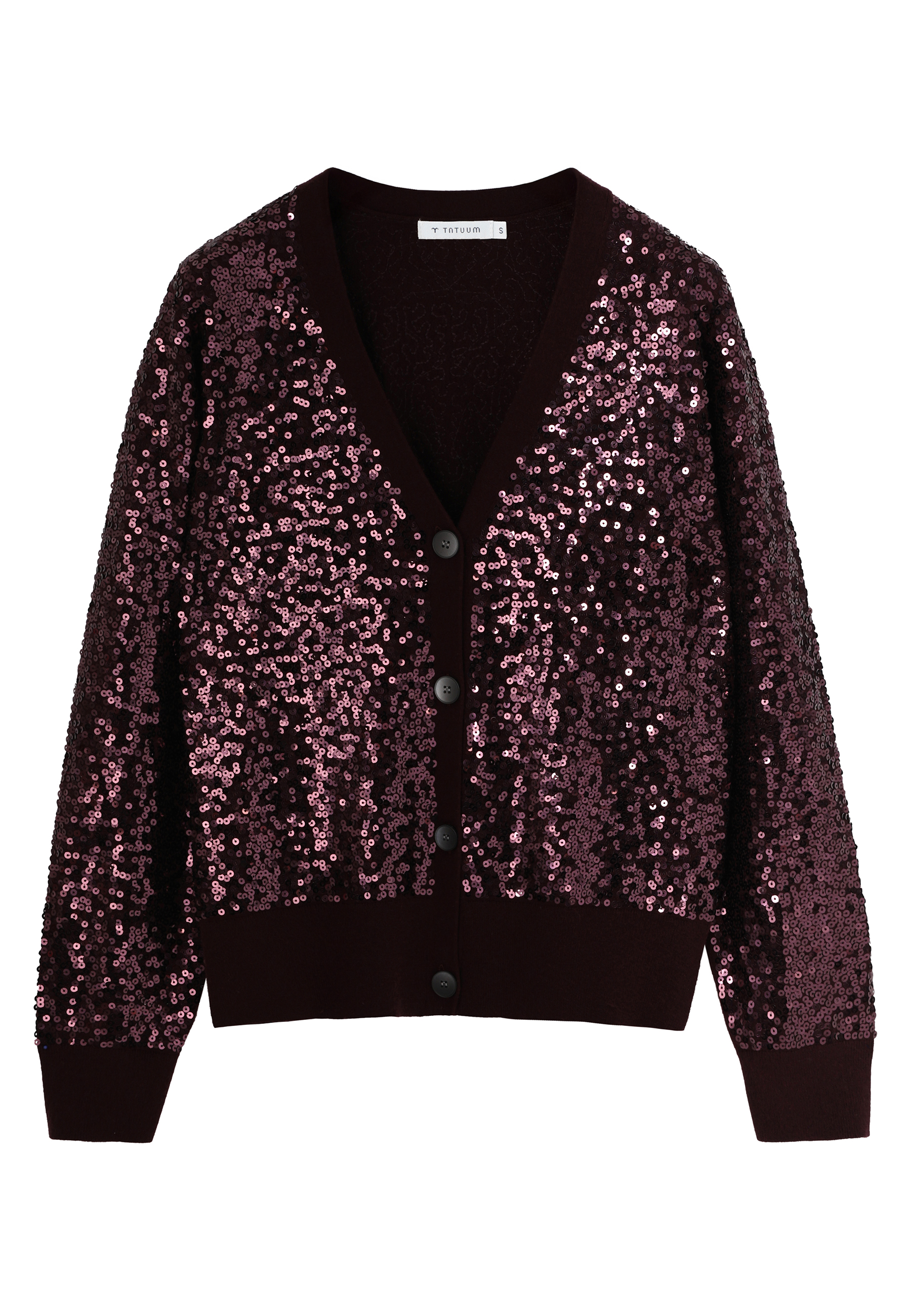 KARDIGAN Z ZLATNIMI PAIETAMI IN V-IZREZOM - GLOSS RDEČA 2