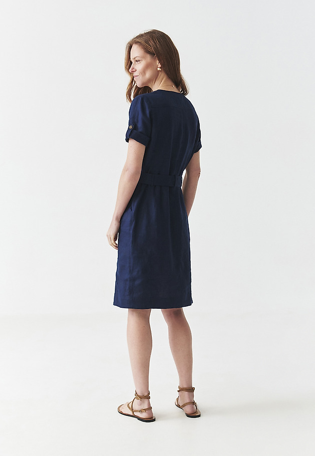 SAFARI-STYLE LINEN SHIMMER DRESS - SOFORIA SAFARI-STYLE LINEN SHIMMER DRESS - SOFORIA NIEBIESKI 5