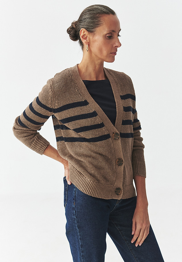 LADIES' CROSS-STRIPED LINEN CARDIGAN — ISABEL LADIES' CROSS-STRIPED LINEN CARDIGAN — ISABEL MULTIKOLOR 5